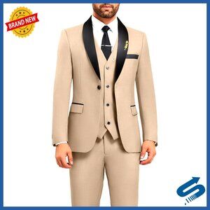 Slim Fit 3-Piece Suit Set with Shawl Lapel Blazer Vest Pants Accessories